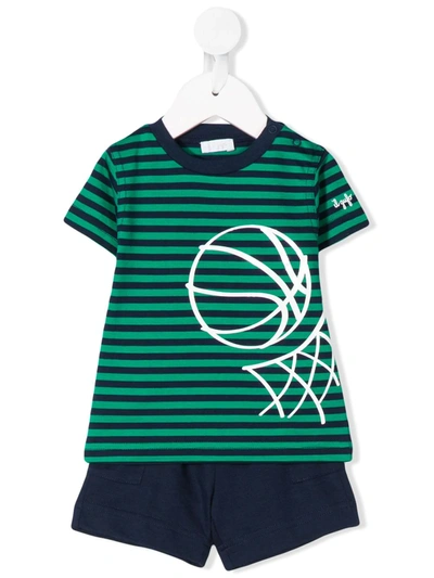 Il Gufo Babies' Striped T-shirt And Shorts Set In Green