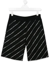 Neil Barrett Teen Stripe Print Shorts In Black