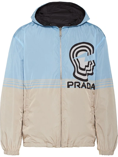 Prada Logo Print Nylon Jacket In Blue