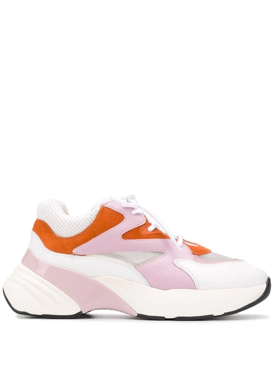 Pinko Maggiorana Colour-block Trainers In White,orange,pink