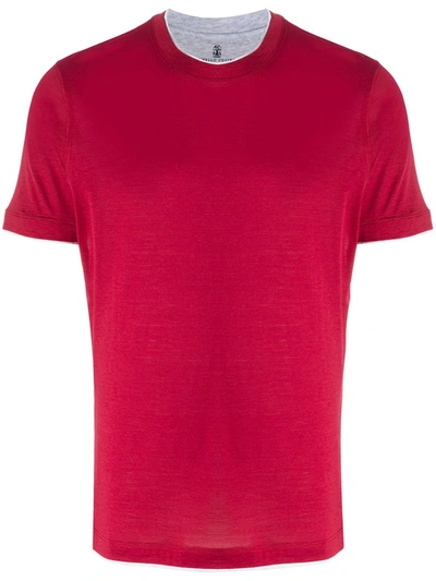 Brunello Cucinelli Short Sleeve Contrast Trim T-shirt In Red