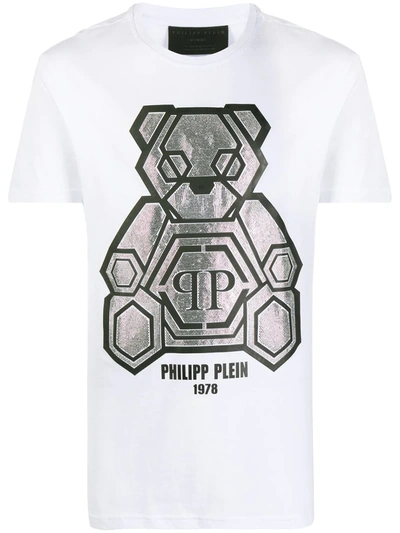 Philipp Plein Teddy Bear T-shirt In White Cotton With Rhinestones In Bianco