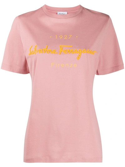 Ferragamo 1927 Signature Logo Print Cotton T-shirt In Pink