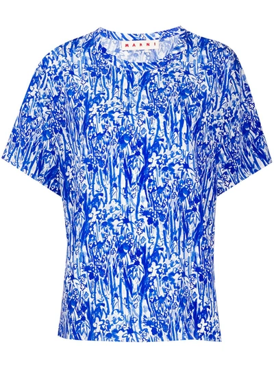 Marni Floral Print T-shirt In Blue