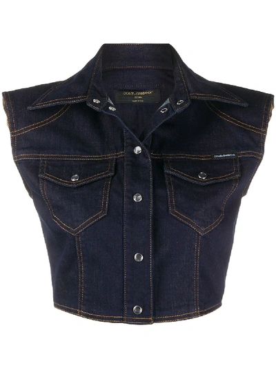 Dolce & Gabbana Sleeveless Cropped Denim Jacket In Blue