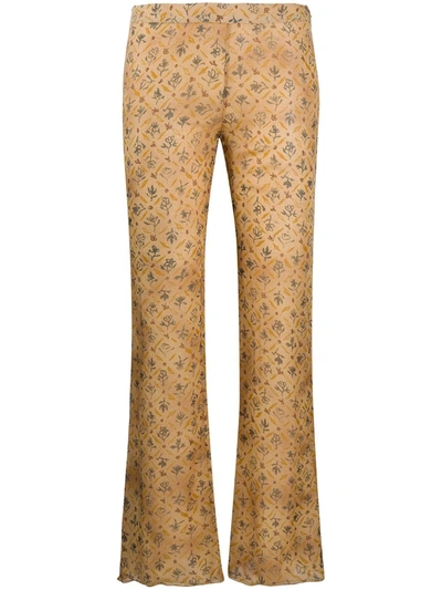 Pre-owned Romeo Gigli Ss 1998 Floral Bootcut Trousers In Neutrals