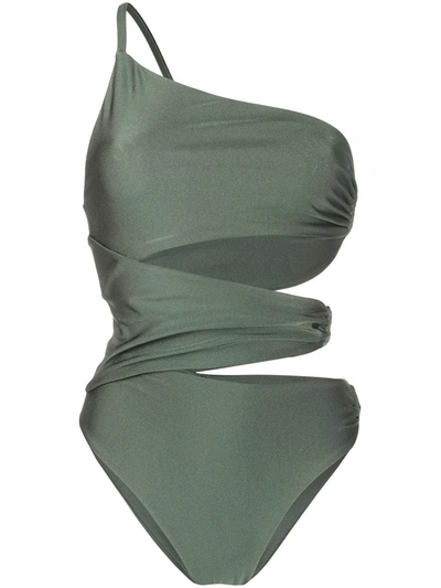 Cult Gaia Cut-detail One Shoulder Swimsuit In Green