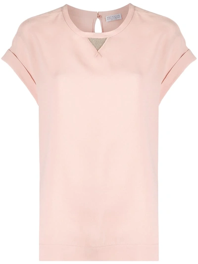 Brunello Cucinelli Diamond-cut Embellished Detail T-shirt In Pink