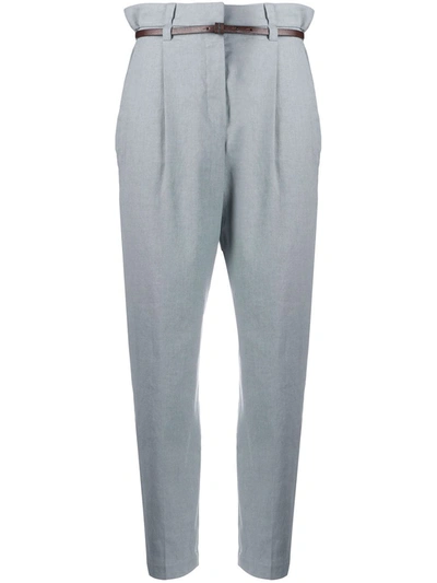 Brunello Cucinelli Belted High Waisted Trousers In Blue