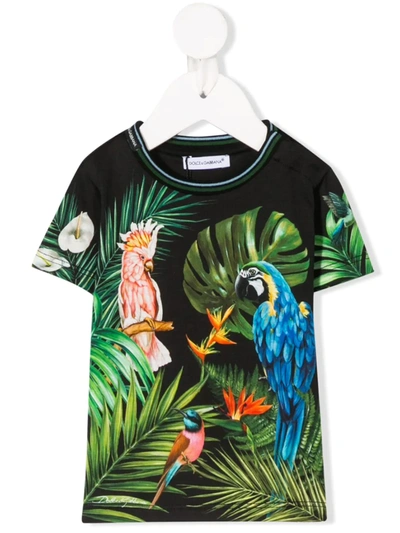 Dolce & Gabbana Babies' Tropical Bird-print T-shirt In Black