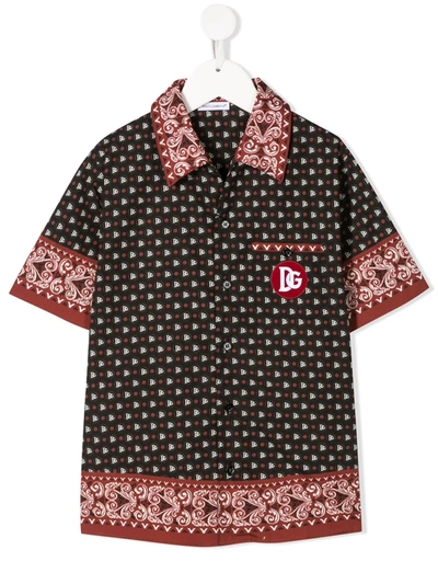 Dolce & Gabbana Kids' Bandana-print Poplin Shirt In Brown