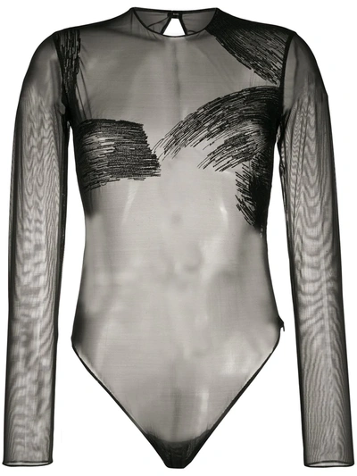 Pre-owned Gianfranco Ferre 1990s Sheer Long-sleeved Bodysuit In Black