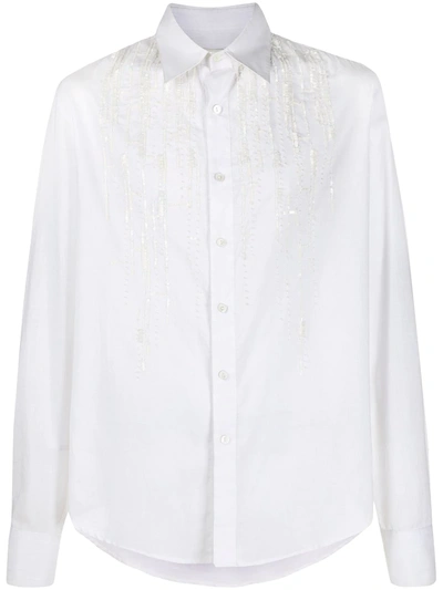 Pre-owned Gianfranco Ferre 1990s Sequin Embroidery Shirt In White