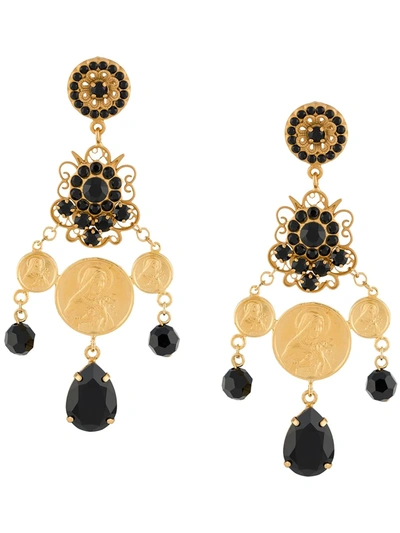 Dolce & Gabbana Votive Image Rhinestone Earrings In Gold