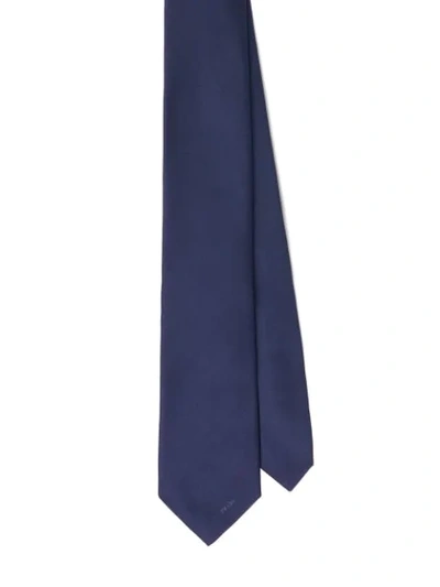 Prada Embroidered Logo Tie In Blue