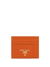 Prada Saffiano Logo Plaque Card Holder In Orange