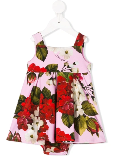 Dolce & Gabbana Babies' Rose Print Dress In Pink