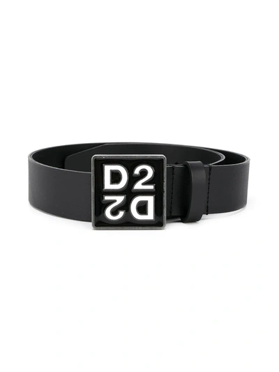 Dsquared2 Kids' Logo Square Buckle Belt In Black