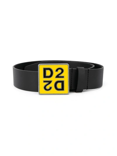 Dsquared2 Kids' Logo Square Buckle Belt In Black