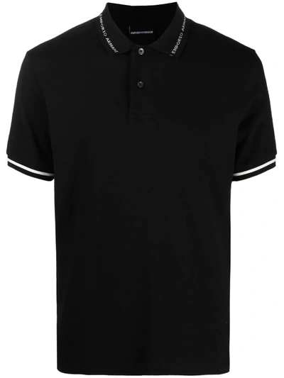 Emporio Armani Logo-printed Collared Polo Shirt In Black