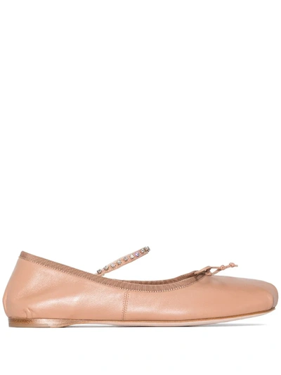 Miu Miu Neutrals Neutral Crystal Leather Ballet Pumps In Pink