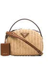 Prada Logo Plaque Basket Bag In Neutrals