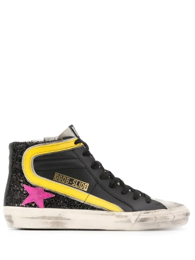 Golden Goose Slide Leather/fabric Zip High-top Trainers In Black