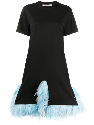 Christopher Kane Plumed-hem Cotton-jersey T-shirt Dress In Black