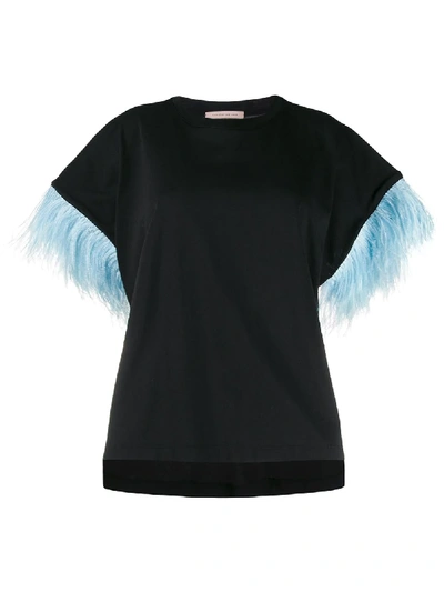 Christopher Kane Feather-trimmed Jersey T-shirt In Black
