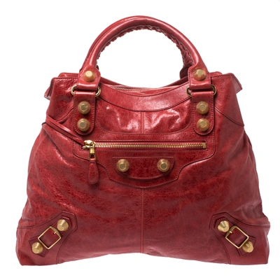 Pre-owned Balenciaga Rouge Cardinal Leather Ggh Brief Bag In Red