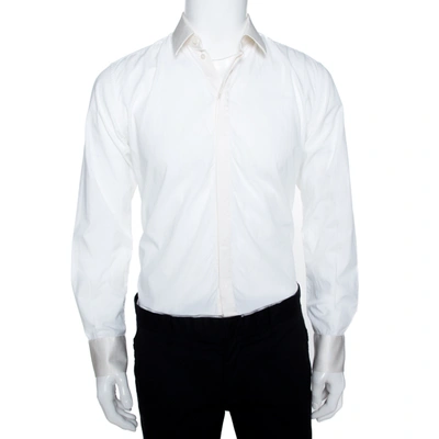 Pre-owned Dolce & Gabbana Martini Off White Cotton Silk Button Front Shirt S