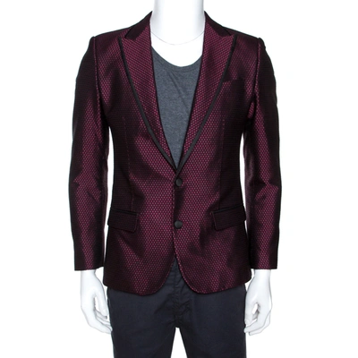 Pre-owned Dolce & Gabbana Burgundy Textured Jacquard Tuxedo Jacket S