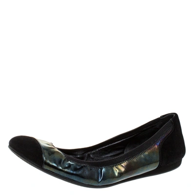 Pre-owned Gucci Iridescent Patent Leather And Black Suede Scrunch Ballet Flats Size 40 In Multicolor