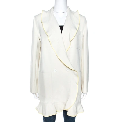 Pre-owned Kenzo Off White Wool Blend Ruffle Detail Jacket M