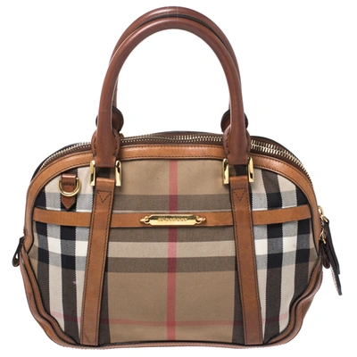 Pre-owned Burberry Beige/brown House Check Fabric And Leather Orchard Bowler Bag