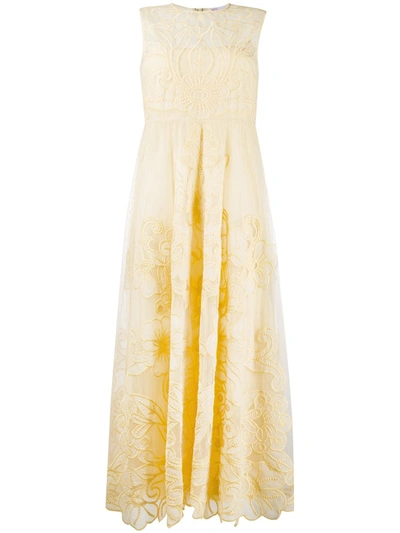 Red Valentino Embroidered Long Dress In Yellow