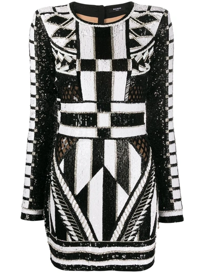 Balmain Open-back Metallic Jacquard-knit Mini Dress In Black