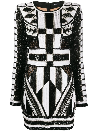 Balmain Open-back Metallic Jacquard-knit Mini Dress In Black | ModeSens