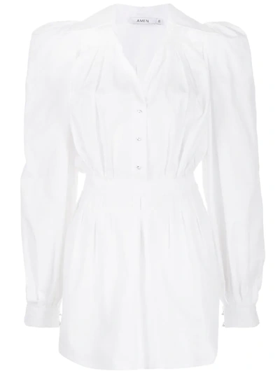 Amen Puff Sleeve Shirt Dress In White