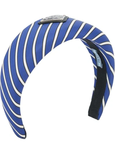 Prada Striped Logo Plaque Hair Band In Blue