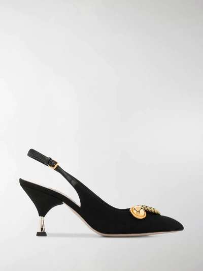 Miu Miu Embellished Slingback Pumps In Black