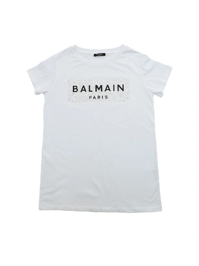 Balmain Kids' Rhinestones And Studs T-shirt In White