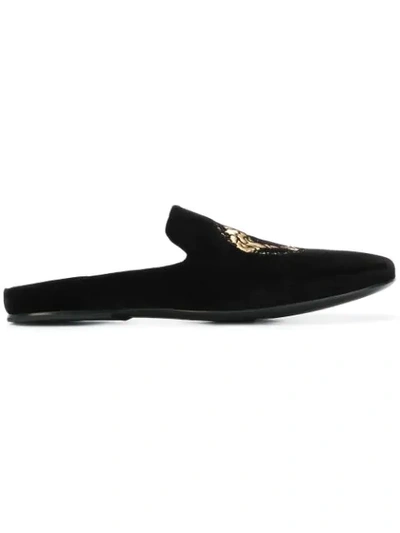 Versace Embroidered Mules In D41oh Noir/or