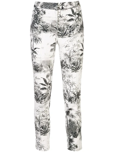 Adam Lippes Palm Print Stretch Twill Ankle Cigarette Pants In White