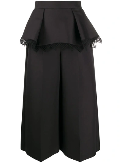 Alexander Mcqueen Lace Trim Peplum Cotton & Silk Culottes In Black
