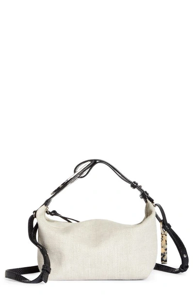 Ganni Snake-effect Leather-trimmed Linen Shoulder Bag In Natural