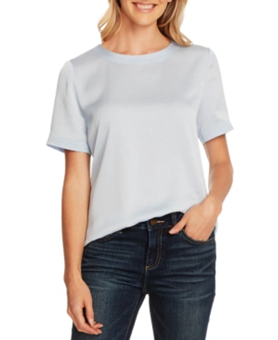 Vince Camuto Short Sleeve Hammered Satin Blouse In Blue Bird