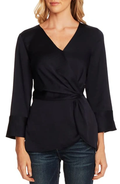 Vince Camuto Twist Detail Hammered Satin Blouse In Night Navy