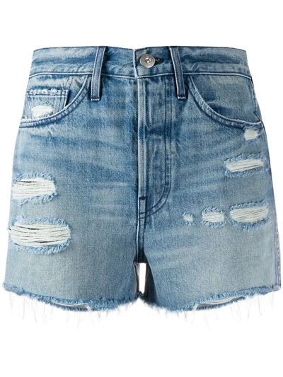 3x1 Ripped Detail Frayed Edge Shorts In Blue