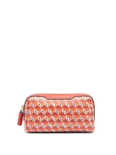 Anya Hindmarch Girlie Stuff 皮革边饰印花涂层帆布化妆包 In Orange